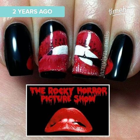 @jamylyn_nails Rocky Horror Nails, Show Nails, Diy Halloween Nail Art, Halloween Nail Art Ideas, Halloween Nails Diy, Horror Nails, The Rocky Horror Picture Show, Creative Nail Designs, Get Nails