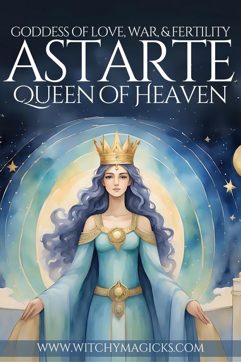 Discover the powerful legacy of Astarte, the Queen of Heaven, revered as the goddess of love, war, and fertility. Explore her mythology, symbols, and rituals to connect with her divine energy and embrace her multifaceted nature in your spiritual practice.   #Astarte #QueenOfHeaven #GoddessOfLove #WarAndFertility #Mythology #PaganRituals #DivineFeminine #SpiritualPractice #Witchcraft #AncientGoddess #Deity #Myth #WitchyMagicks Goddess Of Fate Art, Astarte Goddess, Ériu Goddess, Goddess Aprodhite, Asteria Goddess Of Stars, Mythology Symbols, Goddess Asherah, Western Esotericism, Goddess Worship