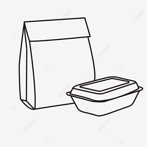 Lunch Box Drawing, Lunch Box Illustration, Paper Bag Illustration, Paper Bag Drawing, Lunch Drawing, Food Paper Bag, Peta Pikiran, Box Drawing, Food Paper