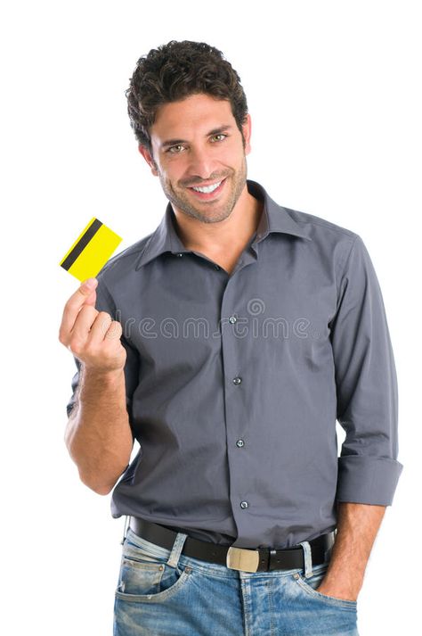 Credit card. Happy smiling young man holding a credit card isolated on white bac , #spon, #smiling, #young, #Happy, #Credit, #card #ad Card Holding Pose, Smiling People, Korean Couple, Male Poses, Pose Reference Photo, Young And Beautiful, Model Poses, Photo Magazine, Business Man