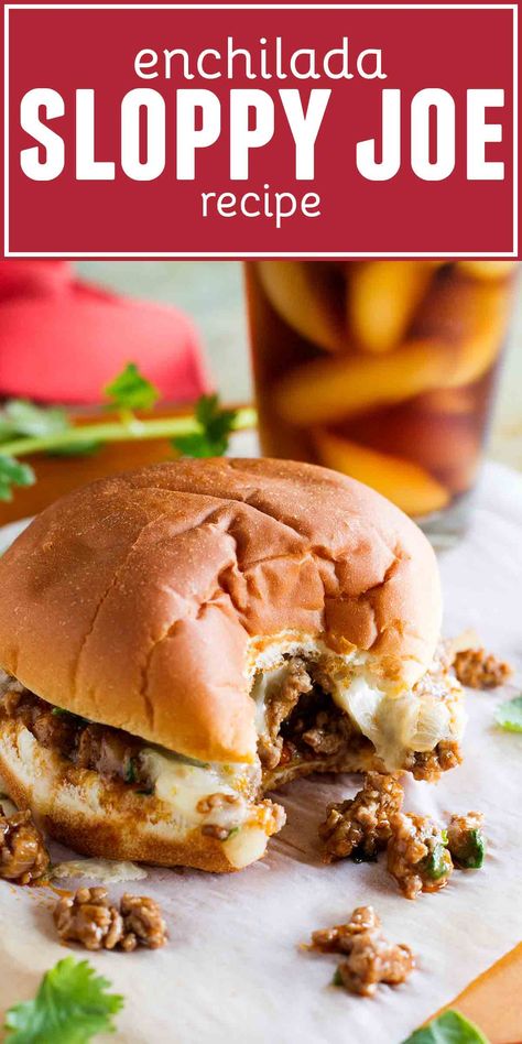 Not your typical sloppy joe recipe, these sloppy joes have an enchilada twist with delicious tex-mex flavors. They are the best sloppy joe recipe! #dinner #sloppyjoes #beef #easyrecipes #texmex