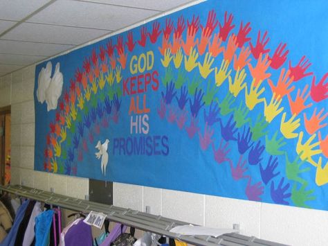 sunday school bulletin boards | Found on boardsgalore.com Sunday School Bulletin Boards, Catholic Bulletin Boards, Bible Bulletin Boards, Kids Church Rooms, Rainbow Ideas, Class Bulletin Boards, Christian Bulletin Boards, Noah Ark, Children Ministry