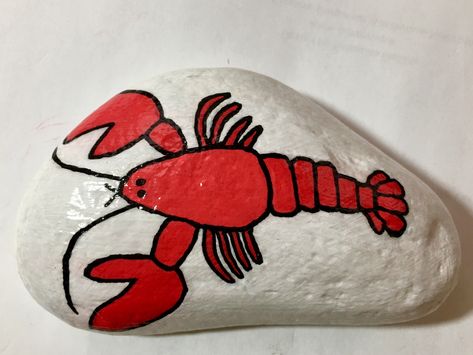 Lobster -  "Good Things Come To Those Who 'Bait' " Lobster Painted Rock, Lobster Painting Easy, Crab Painted Rock, Small Rock Painting Ideas, Painted Lobster, Kindness Garden, Lobster Painting, Spring Rocks, Acrylic Painting Rocks