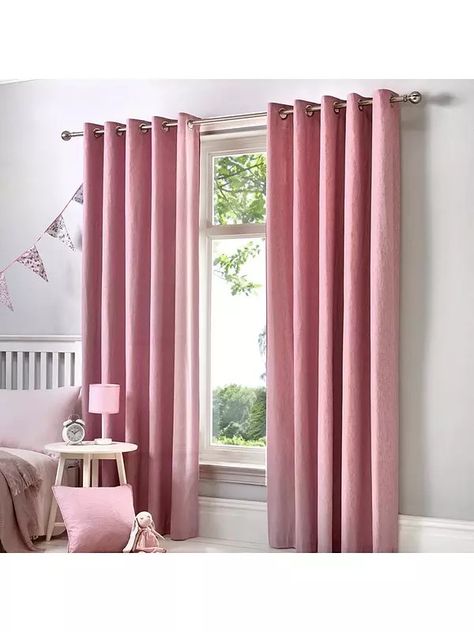 Pink Bedroom Accessories, Blush Pink Bedroom, Room Cooler, Dark Bedroom, Plain Curtains, Eyelet Curtains, Pink Curtains, Kids Interior Room, Curtain Poles