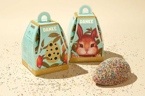 Danke’s Easter Egg Packaging Combines Vintage-Inspired Illustrations With Pastel Brand Colors - Design & Paper Easter Packaging, Egg Packaging, Brand Colours, Dessert Packaging, Easter Postcards, Gable Boxes, Tea Brands, Chocolate Packaging, Article Design