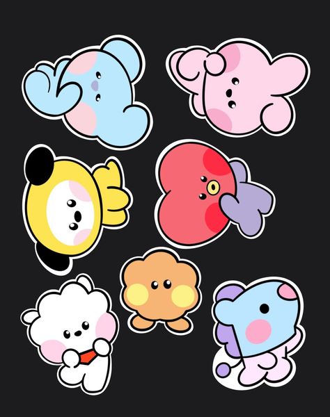 Drawing Cute Stickers, Cute Bt21 Stickers, Printable Sticker Sheets Kpop, Cute Sticker Doodles, Bt12 Sticker, Bt 21 Stickers, Cute Stickers Bts, Random Stickers Printable, Kpop Sticker Sheet