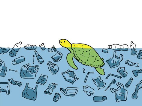 Garbage In The Ocean, Ocean Drawing, Mixing Paint Colors, Sea Drawing, Turtle Sea, Sea Illustration, Environmental Problem, Water Drawing, Sea Crafts