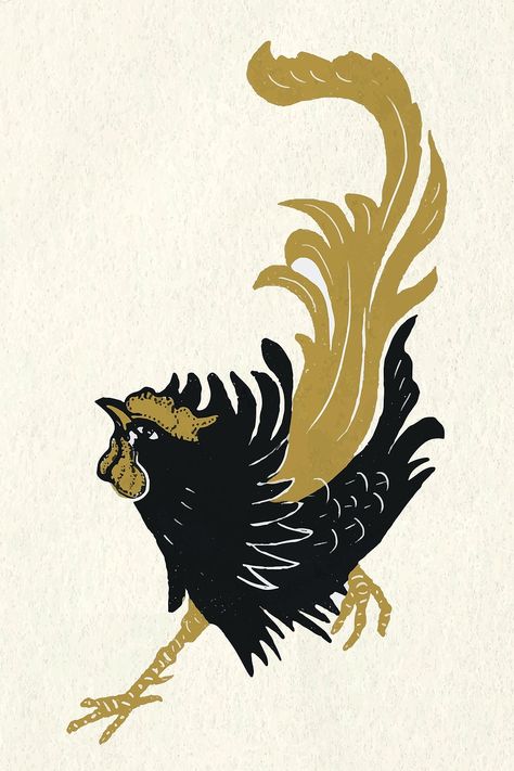 Wildlife Drawings, Rooster Illustration, Rooster Tattoo, Farm Logo Design, Japanese Chicken, Procreate Ipad Tutorials, Watercolor Paintings Of Animals, Vintage Clipart, Black Rooster