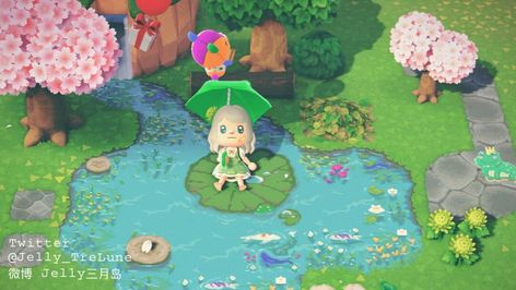 Pond Frog, Water Foundation, Bar Designs, Acnh Inspo, New Animal Crossing, Island Ideas, Animal Crossing Qr, Water Lily, Lily Pads