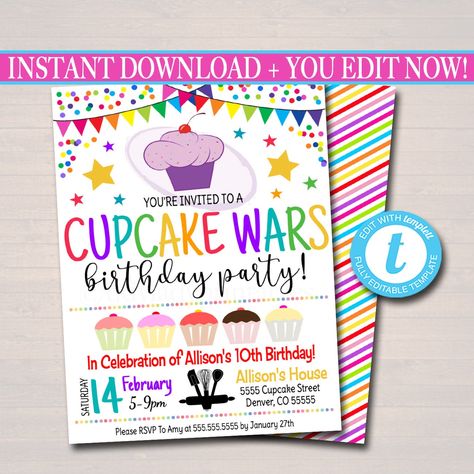 Baking Graphics, Cupcake Wars Birthday Party, Cupcake Wars Party, Cupcake Decorating Party, Baking Theme, Piñata Ideas, Girls Birthday Party Themes, Cupcake Baking, Cupcake Wars