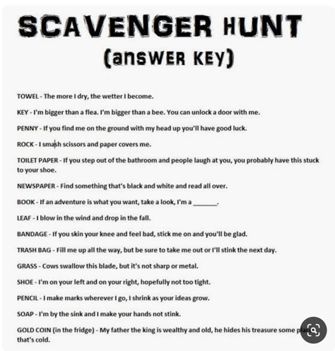 Scavenger Hunt & Answer Key Birthday Checklist, Easter Treasure Hunt, Scavenger Hunt Riddles, Funny School Answers, Olympic Games For Kids, Treasure Hunt For Kids, Easter Scavenger Hunt, Scavenger Hunt Ideas, Scavenger Hunt Birthday