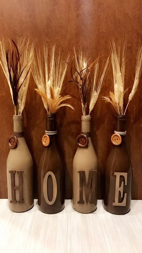 Craft Bottle Ideas Creative, Wine Bottle Diy Decor, Rustic Wine Bottle Decor, Wine Bottle Home Decor, Boho Wine Bottle Decor, What To Do With Wine Bottles, Wine Bottle Diy Crafts Ideas, Diy Jar Crafts Decoration Glass Bottles, Painting Wine Bottles Diy