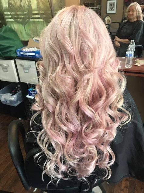 Blonde Unicorn Hair, White Blonde Hair With Pink Highlights, Platinum With Pink Highlights, Pink N Blonde Hair, Light Blonde Hair With Pink Highlights, Pink Highlights In Blonde Hair Curly, Blonde With Pink Lowlights, Ash Blonde With Pink Highlights, Platinum Blonde And Pink Hair