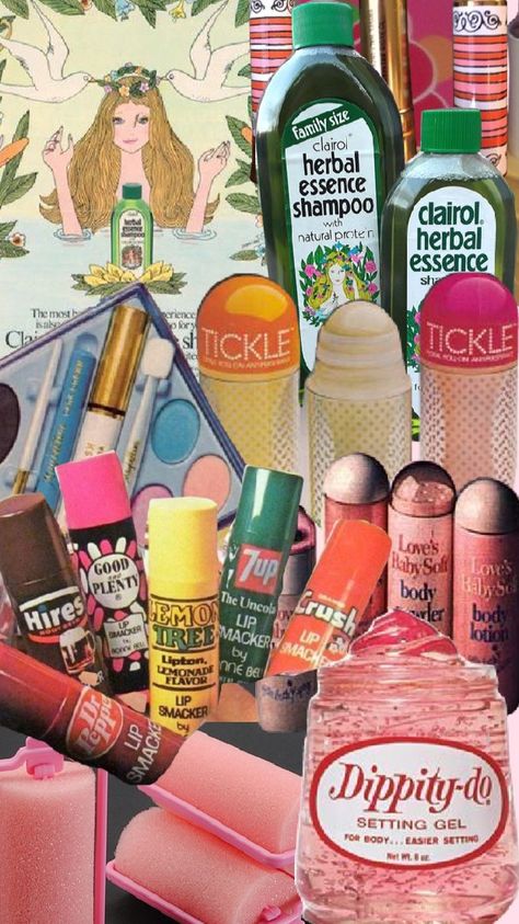 My 70's Beauty Routine #1970's #vintagebeauty Vintage Beauty Routine, Vintage Beauty Products, 70s Ads, 70s Memories, Herbal Essence Shampoo, Beautiful Salon, 70s Makeup, Retro Bathroom, Feelin Groovy