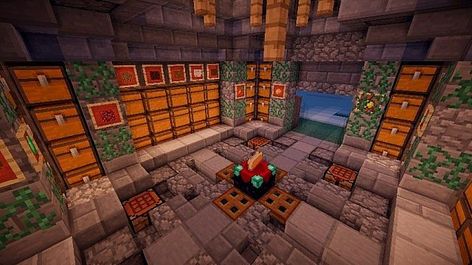 Medieval Storage Room Minecraft Project Minecraft Basement Ideas Survival, Minecraft Catacombs, Minecraft Armory Room, Minecraft Chest Room, Minecraft Wall Design, Storage Room Design, Minecraft Storage Room Ideas, Minecraft Storage Room, Minecraft Wall Designs