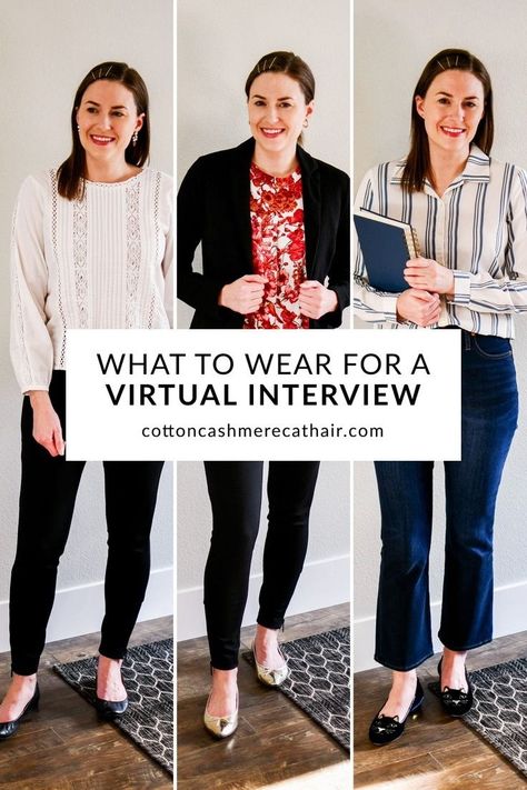 What To Wear For A Virtual Interview, Zoom Outfits Women, Zoom Interview Outfit Women, Zoom Interview Outfit, Virtual Interview Outfit, School Interview Outfit, Yellow Jeans Outfit, White Jeans Outfit Winter, Zoom Interview