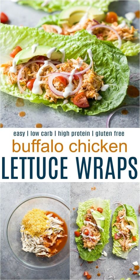 These Buffalo Chicken Lettuce Wraps are a healthy low-carb dinner or lunch recipe that's on the table in 15 minutes! They're loaded with shredded buffalo chicken and topped with fresh veggies for the perfect bite! #chickenwraps #chickenrecipes #lettucewraps #dinneridea #buffalochicken #chickendinner #buffalochickenrecipe Low Carb Buffalo Chicken, Buffalo Chicken Lettuce Wraps, Shredded Buffalo Chicken, Dinner Recipes Healthy Low Carb, Healthy Low Carb Dinners, Crockpot Healthy, For Two, Healthy Wraps, Boiled Egg Diet Plan