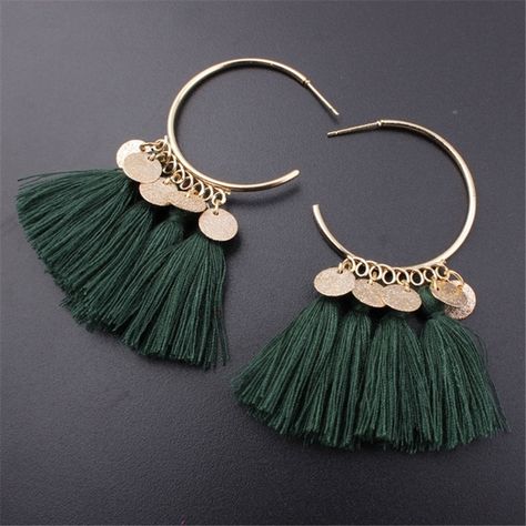 Green tassel earrings