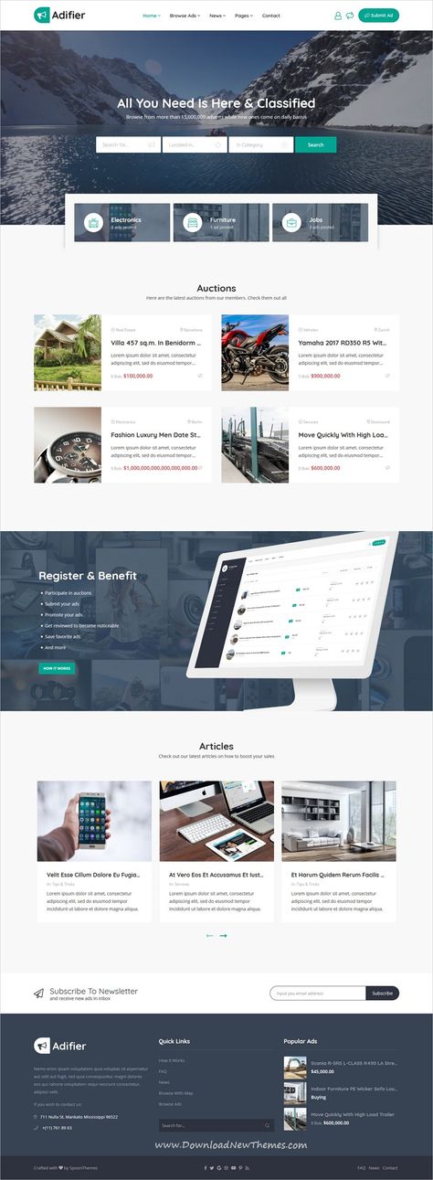 Adifier is a clean and modern design 7in1 responsive #WordPress #template for complete #classified #ads marketplace website to download & live preview click on image or Visit 👆 Wordpress Templates, Desain Ui, Responsive Website Template, Responsive Website, Ui Inspiration, Custom Fonts, Classified Ads, Wordpress Themes, Website Template