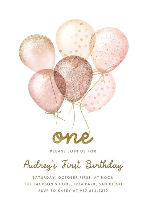 Whimsical glitter balloons - Birthday Invitation Template | Greetings Island First Birthday Invitation Card Template, Birthday Invitation Design, Birthday Invitation Card Template, Balloon Invitation, Birthday Invitation Card, Glitter Balloons, Greetings Island, Balloons Birthday, Invitation Card Template