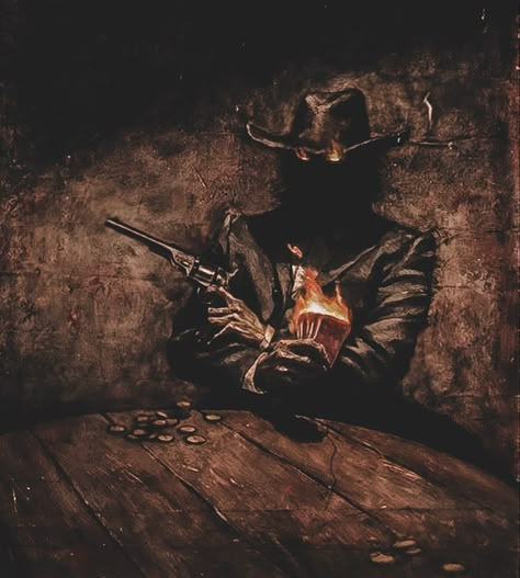 Evil Cowboy Aesthetic, Bounty Hunter Cowboy, Gothic Gunslinger, Cowboy Gunslinger Tattoo, Old Cowboy Art, Bounty Hunter Aesthetic Western, Gunslinger Wallpaper, Gunslinger Aesthetic, Western Pfp