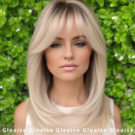 Blond Dore Miel, Full Bangstyle Hair Medium, Blonde Hair Cuts Medium Long Layered, Medium Wavy Hair Styles, Autumn Haircut, Blonde Side Bangs, Bangs Hair Styles, Bangs Blonde Hair, Blonde Fringe