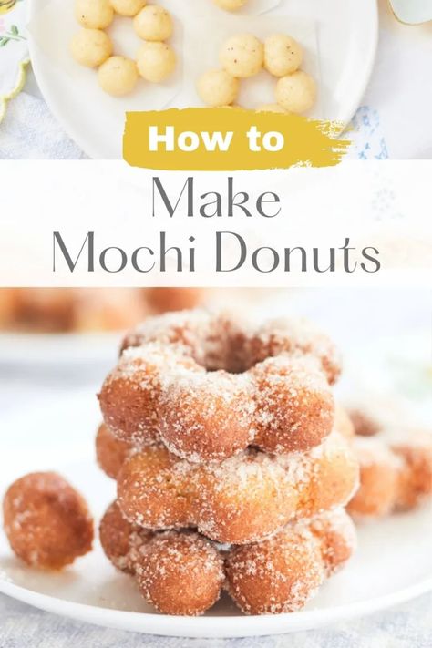 My mother would've loved this Mochi Donut Recipe if she was still around. Our family loved anything to do with mochi! So, it made sense that I share this wonderful Japanese-inspired dessert with you. The ingredients contain flour and a few others like sweet rice, tapioca flour, potato starch, and xanthan gum. But rest assured, it is an easy recipe, and these donuts are so tasty. Mochi Recipe With Tapioca Flour, Sweet Rice Flour Recipes Desserts, Korean Recipes Dessert, Japanese Recipes Dessert, Tapioca Starch Recipes, Sweet Rice Flour Recipes, Mochi Donut Recipe, Tapioca Flour Recipes, Mochi Bread