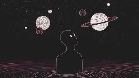 man staring planets illustration #space #simple #1080P #wallpaper #hdwallpaper #desktop Wallpaper Macbook, Wallpaper Estetika, Wallpaper Notebook, Laptop Wallpaper Desktop Wallpapers, Iphone Wallpaper Video, Computer Wallpaper Desktop Wallpapers, Planets Wallpaper, Desktop Wallpaper Art, Aesthetic Space