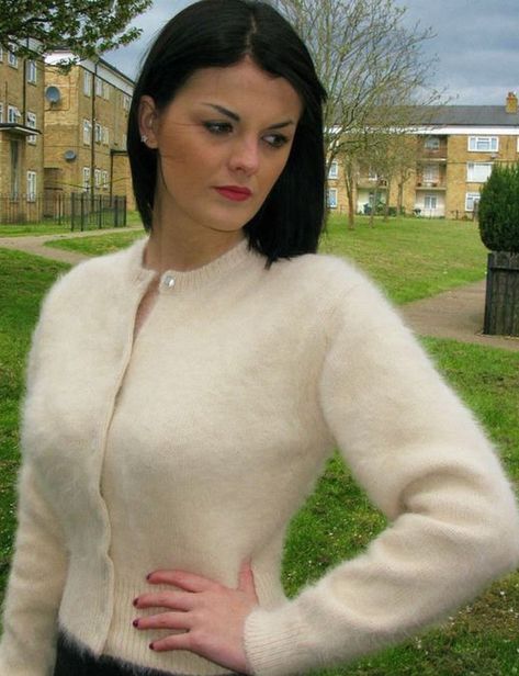 Fluffy Cardigan Outfit, Angora Cardigan, Fluffy Cardigan, Cardigan Outfit, Plastic Clothes, Angora Sweater, Fuzzy Cardigan, Cardigan Outfits, Casual Cardigans