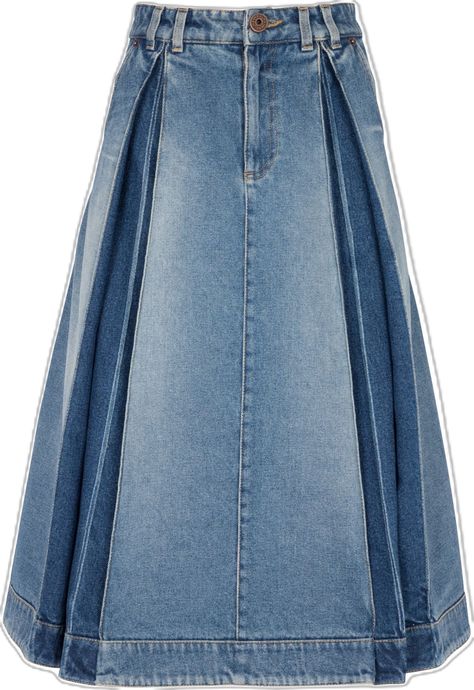 Jean Refashion, Blue Jean Quilts, Pleated Denim Skirt, Balmain Clothing, Pleated Denim, Moda Denim, Jacquard Shirt, Sheer Lace Top, Leather Midi Skirt