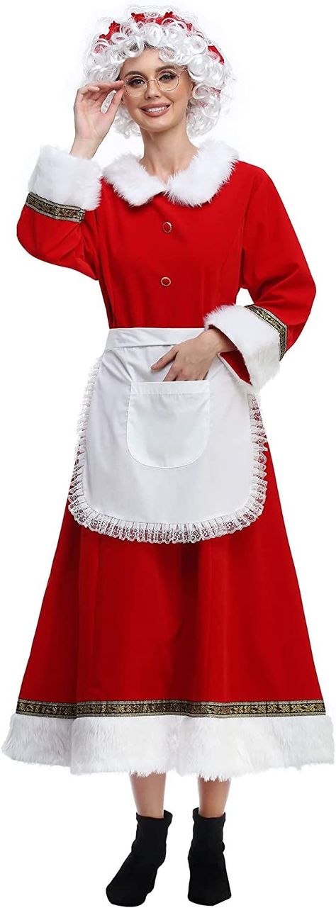 Santa Clause Dress, Mrs Claus Costume, Mrs Claus Outfit, White Wig, Santa Claus Costume, Santa Dress, Costume For Women, Santa Suits, Christmas Costume