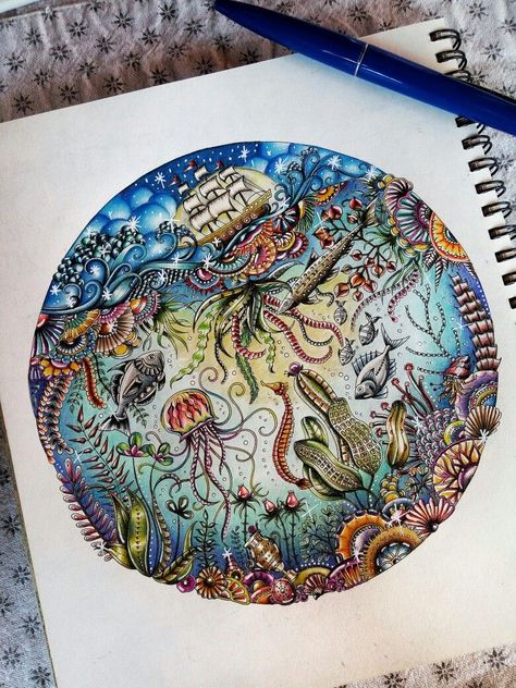 Johanna Basford Coloring Book Lost Ocean, Coloring Book Background Ideas, Lost Ocean Coloring Book Finished Pages, Johanna Basford Coloring Pages, Lost Ocean Coloring Book Finished, Animorphia Coloring Book, Johanna Basford Lost Ocean, Lost Ocean Coloring Book, Joanna Basford Coloring