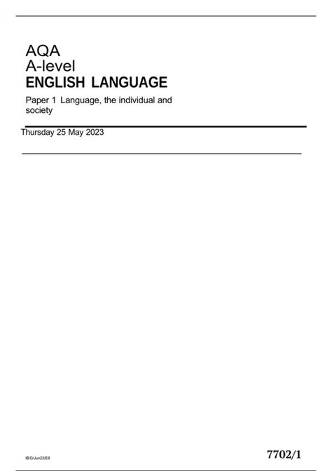 aqa-a-level-english-language-paper-1-language-the-individual-and-society-thursday-25-may-2023package English Language Paper 1, A Level English, A Level, 25 May, English Language