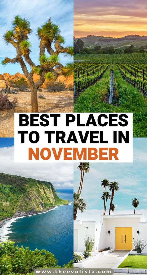 The best places to travel in November are fun weekend getaways in the USA, great places to spend the holidays and bucket list destinations. Where To Go For Thanksgiving, Best Places To Go In The Fall, Best Places To Visit In November In Us, November Honeymoon Destinations Usa, Best Place To Travel In November, November Vacations In The Us, November Travel Destinations In Us, Fall Destinations America, Sedona In November