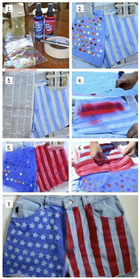 DIY American flag jean shorts American Flag Shorts, Diy Shorts, Diy Vetement, Patriotic Crafts, July Crafts, Jeans Diy, Crafty Craft, Craft Time, Cute Crafts