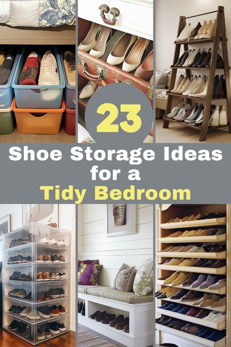 Shoe Storage Ideas for a Tidy Bedroom Closet Shoe Rack Ideas, Organize Shoes Small Space, How To Organize Shoes In Closet, Bedroom Shoe Storage Ideas, Shoe Organizer Diy, Bedroom Shoe Storage, Creative Shoe Storage Ideas, Shoe Storage In Bedroom, Creative Shoe Storage