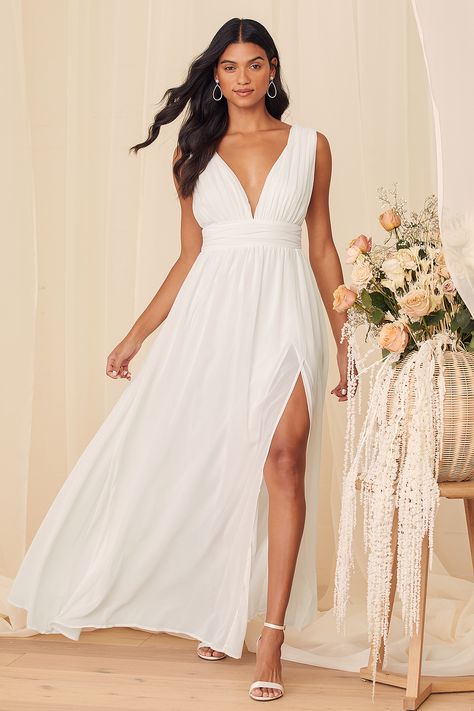 Lulus Wedding Dress, Full Maxi Skirt, White Maxi Dress, Lulus Dresses, Formal Dresses Gowns, Backless Maxi Dresses, White Gowns, White Maxi, Take Two