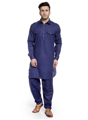 Blue Plain Cotton Pathani Suits are perfect to wear for Eid. #pathanisuit #pathanisuits Pathani Suit, Pathani Kurta, Sherwani For Men, Trendy Mens Fashion, Patiala Salwar, Kurta Pajama, Cotton Bottoms, Blue Solid, Kurta Designs