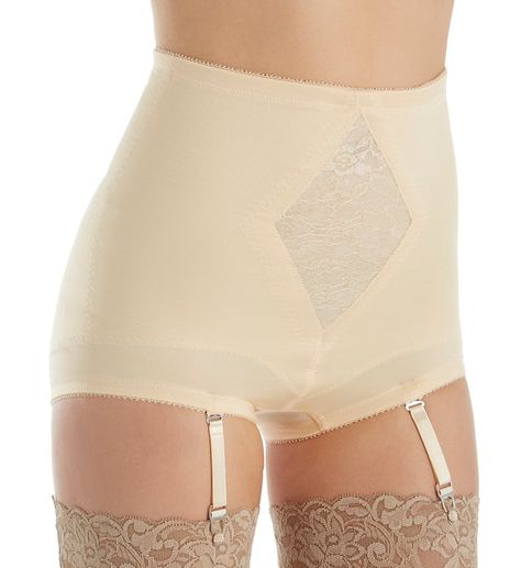 This brief panty girdle provides firm control shaping without boning. Silky smooth shaping memory fabric gives and takes with size change. Pretty jaquard panel at center front adds a feminine touch. Removable garters are adjustable. Wide covered elastic at waist and along leg openings for custom fit. Layered inner liner gives and takes with size change. Comfort control panel flattens tummy. Secure woven elastic trim stays put. High rise. Full rear coverage. Removable elastic garters adjust with Girdles Shapewear, Flatten Tummy, Panty Girdle, Retro Lingerie, Dress With Stockings, Girdles, High Waisted Briefs, Diets For Women, Lingerie For Men