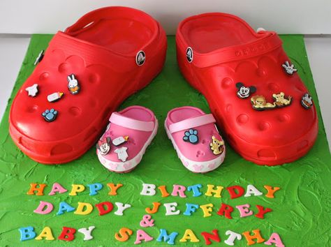 Crocs cake for my nephew Croc Jibbitz Ideas, Shoes Cake, Shoe Cakes, Croc Shoes, Shoe Cake, Sporty Shoes, Creative Cake Decorating, Different Cakes