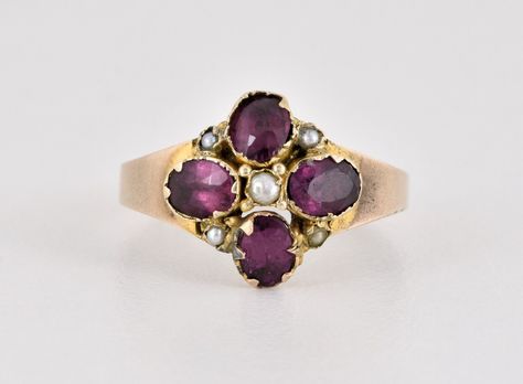 Antique Georgian 18ct Gold Almandine Garnet & Seed Pearl Ring, c1825 | eBay Antique Engagement Rings Victorian, Antique Rings Victorian, Georgian Ring, Seed Pearl Ring, January Birthstone Rings, Georgian Jewelry, Almandine Garnet, Antique Engagement Rings, Seed Pearl