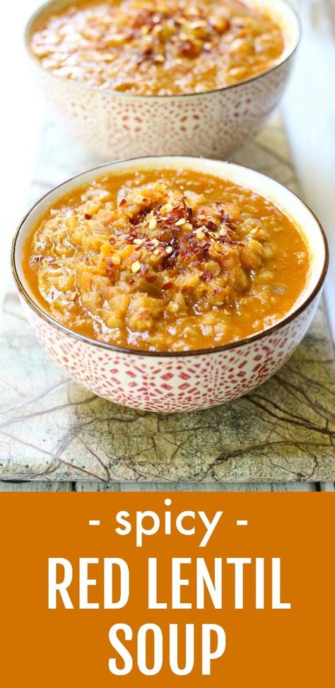 This Spicy Red Lentil Soup is easy to make and super satisfying! Packed with flavor and amazing nutrients, this hearty homemade soup will warm you up on a cold rainy evening. Perfect for fall and winter. This recipe and gluten-free and vegan. #spicy #soup #lentils #cleaneating #plantbased Soup With Veggies, Spicy Lentil Soup, Soup With Vegetables, Clean Eating Soup, Rainy Evening, Homemade Strawberry Sauce, Spicy Soup, Red Lentil Soup, Feel Good Food