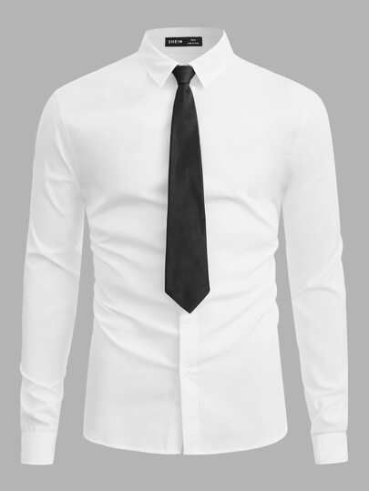 White Shirt And Tie, White Shirt With Tie, Colorblock Shirt, Dark Academia Clothes, Academia Clothes, Shirt With Tie, Draw Ideas, White Shirt Men, Tie Men