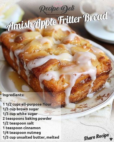 Recipe Deli Amish Apple Fritter, Apple Fritter Bread Recipe, Fritter Bread Recipe, Apple Fritters Bread Recipe, Mennonite Recipes, Apple Fritter Bread, Apples Cinnamon, Apple Crisp Easy, Apple Fritter