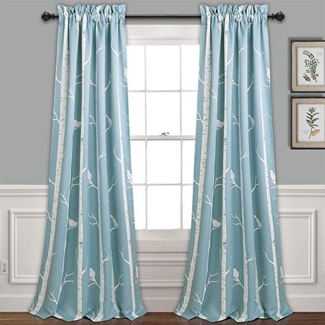 Amazon.com: Lush Decor Lush Décor, Blue Bird On The Tree Curtains Room Darkening Window Panel Set for Living, Dining, Bedroom (Pair) 84" L x 52" W: Home & Kitchen Farmhouse Style Curtains, Bird Silhouettes, Tree Curtains, Curtain Room, Floral Room, Balkon Design, Lush Decor, Darkening Curtains, Rod Pocket Curtain Panels