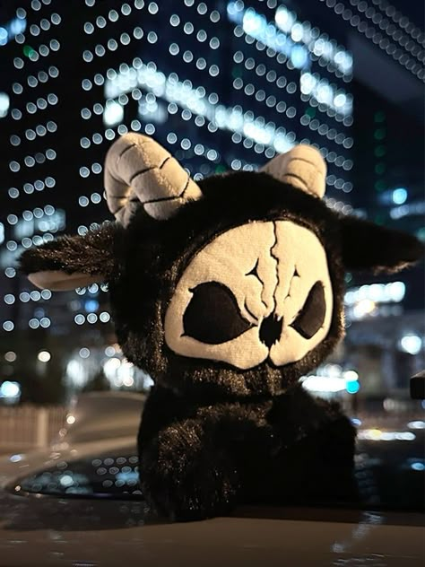 Dark Cartoon Y2K Gothic Plush  If you are interested in goth-style toys, this plush must be your best choice! This goth and cuddly toy is made of soft, high-quality, high-pile plush fabric and has artistic features such as goat horns, unique countenance, and stitches. This black and white evil goat plush is suitable for those who enjoy great fun pursuing the sacred or darker-styled feeling.  This price is for a plush doll only.   	 		 			Size 			Free Size 		 		 			Width 			9-10 		 		 			Height Gothic Stuffed Animals, Dark Plushies, Cerberus Plush, Emo Plushies, Goth Plushies, Creepy Cute Christmas, Plague Doctor Plush, Demon Plush, Goth Gift Ideas