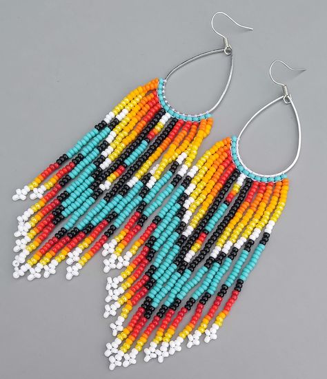 Native American Beaded Earrings Shining Tribal Style Seed Bead Fringe Beadwork Earrings Long Hoop Earrings Dangle Chandelier Earrings Gift - Etsy UK Native American Beadwork Earrings, Native Beaded Earrings, Beadwork Earrings, Bead Fringe, Native American Beaded Earrings, Earrings Patterns, Native American Beadwork, Beaded Earrings Patterns, Native Style