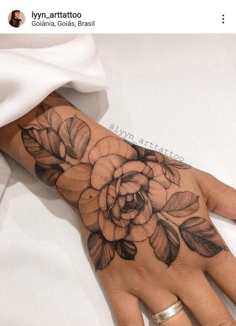 Korean Hand Tattoo, Rose On Hand Tattoo For Women, Hand Rose Tattoos For Women, Womans Hand Tattoo, Floral Hand Tattoos For Women, Peony Hand Tattoo, Flower Hand Tattoos, Woman Hand Tattoo, Floral Hand Tattoo