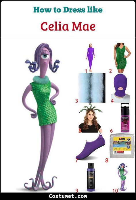 Celia Halloween Costume, Monster’s Inc Costume, Cecilia Monsters Inc Costume, Monsters Inc Characters Costumes, Celia Monsters Inc Costume Diy, Monster Inc Costume Ideas, Celia Monsters Inc Makeup, Celia Mae Costume Diy, Monsters Inc Halloween Party