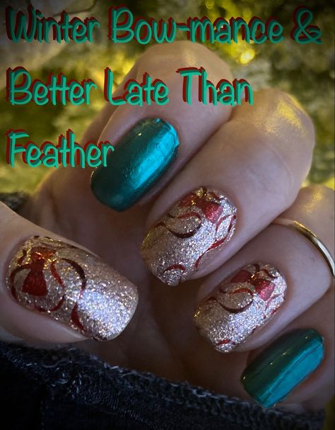 Color Street Winter Bow-mance & Better Late Than Feather Color Street Nails, Color Street, Nails, Color